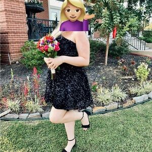 Black Sequin One-Shoulder Dress